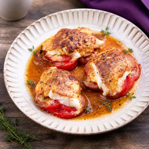 Kabeljauw met mosterd-sojasaus en tomaten