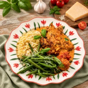 Kip in rode pesto met boontjes