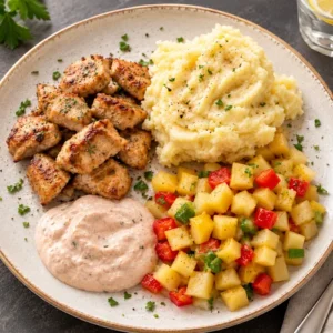 Gegrilde kip met mangosalsa en harissa-yoghurtdressing